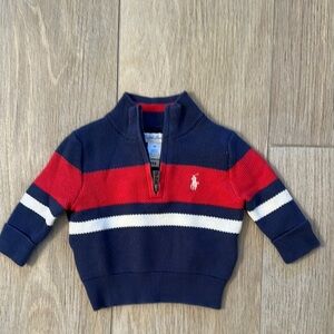 Ralph Lauren Navy Red White Striped Half-Zip Sweater - Kids